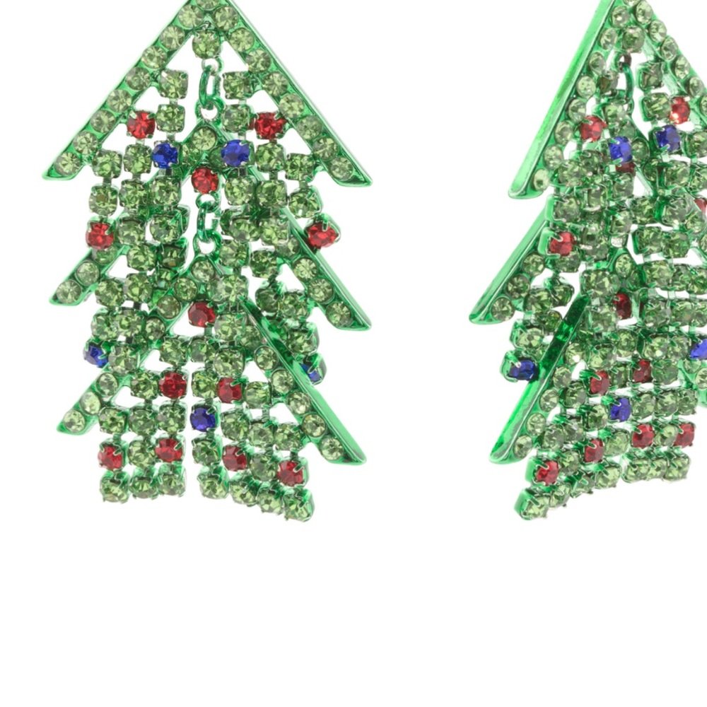 Betsey Johnson Green and Red Crystal Tree Earrings